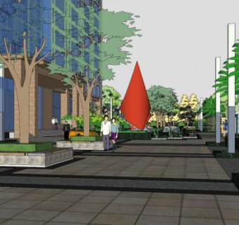 现代商业区景观规划sketchup模型下载_sketchup草图大师SKP模型