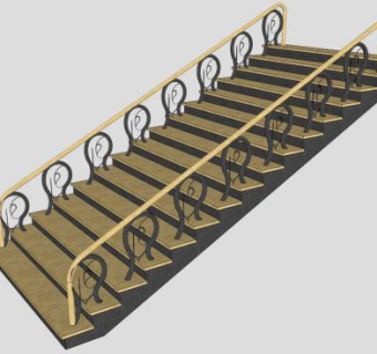 木质铁艺楼梯扶手设计su模型下载_sketchup草图大师SKP模型