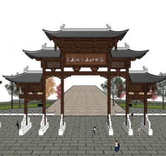 新中式大门入口su模型下载_sketchup草图大师SKP模型