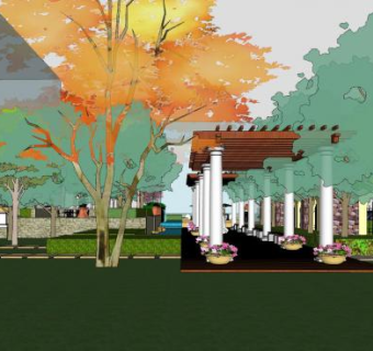 中式园林凉棚景观SU模型下载_sketchup草图大师SKP模型