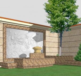 中式浮雕园林景墙景观SU模型下载_sketchup草图大师SKP模型