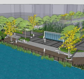 现代滨水园林景观SU模型下载_sketchup草图大师SKP模型