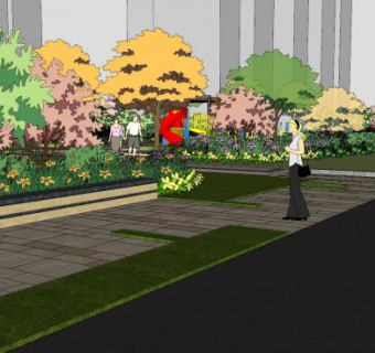 现代走道园林景观SU模型下载_sketchup草图大师SKP模型