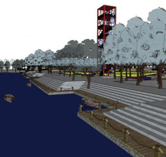 现代滨水景观塔景观SU模型下载_sketchup草图大师SKP模型
