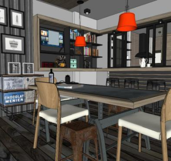 小型餐厅厨房su模型下载_sketchup草图大师SKP模型