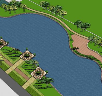 现代沿河景观规划SU模型下载_sketchup草图大师SKP模型