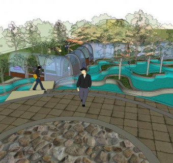 现代中式园林水景SU模型下载_sketchup草图大师SKP模型