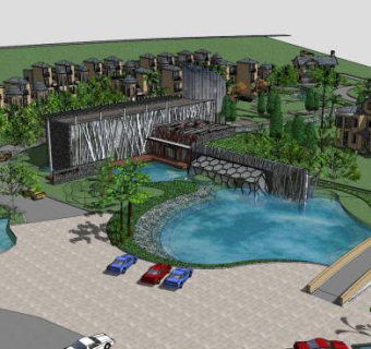 中式园林池塘景观sketchup模型下载_sketchup草图大师SKP模型