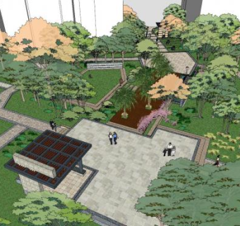 中式走道园林景观SU模型下载_sketchup草图大师SKP模型