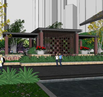 中式园林建筑景观SU模型下载_sketchup草图大师SKP模型
