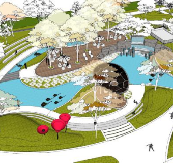 现代小区水池景观SU模型下载_sketchup草图大师SKP模型