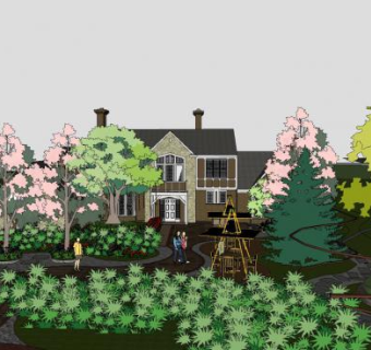 简欧园林植物景观SU模型下载_sketchup草图大师SKP模型