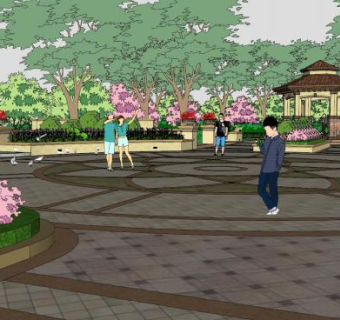 欧式园林公园景观SU模型下载_sketchup草图大师SKP模型