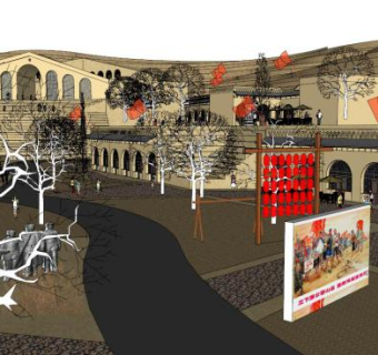 红色旅游区su模型下载_sketchup草图大师SKP模型