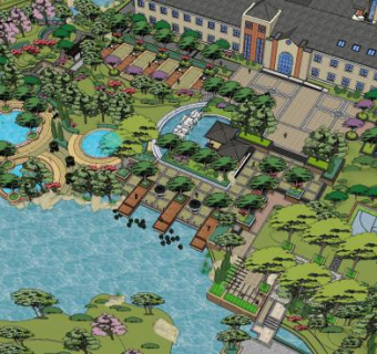 新中式园林泳池景观SU模型下载_sketchup草图大师SKP模型