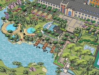 新中式园林泳池景观SU模型下载_sketchup草图大师SKP模型