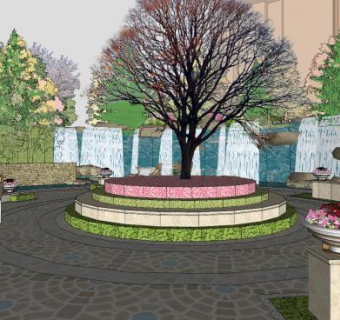 中式园林跌水景观SU模型下载_sketchup草图大师SKP模型