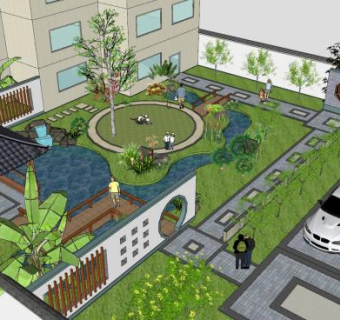 中式月洞门园林景观SU模型下载_sketchup草图大师SKP模型