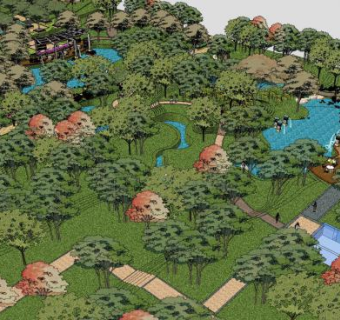 中式生态园林景观SU模型下载_sketchup草图大师SKP模型