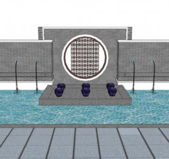 新中式入口景墙su模型下载_sketchup草图大师SKP模型