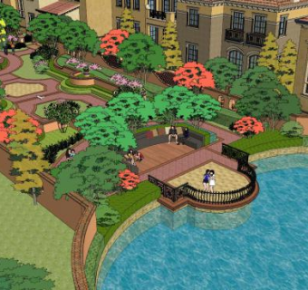 欧式小区园林规划SU模型下载_sketchup草图大师SKP模型