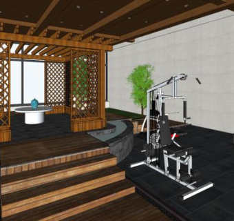 中式室内凉棚设备茶室SU模型下载_sketchup草图大师SKP模型