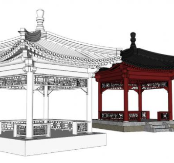 4角亭子su模型下载_sketchup草图大师SKP模型