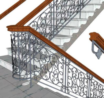 阶梯铁艺栏杆su模型下载_sketchup草图大师SKP模型