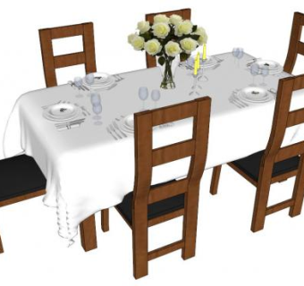 带桌布的桌子su模型下载_sketchup草图大师SKP模型