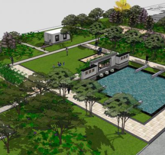 中式园林泳池景观sketchup模型下载_sketchup草图大师SKP模型