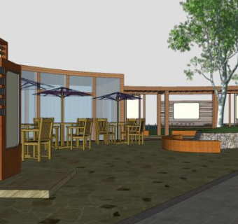 现代园林休息区SU模型下载_sketchup草图大师SKP模型