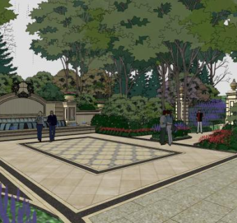 欧式园林场地景观SU模型下载_sketchup草图大师SKP模型
