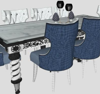 餐桌组合su模型下载_sketchup草图大师SKP模型