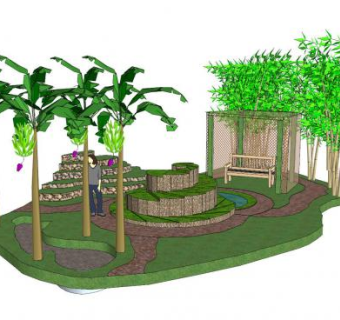 现代凉棚园林景观SU模型下载_sketchup草图大师SKP模型