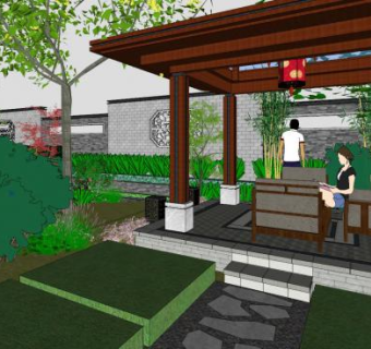 新中式风格园林景观SU模型下载_sketchup草图大师SKP模型