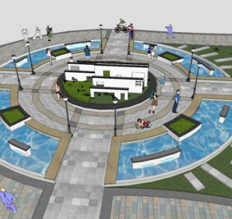 中式景墙十字走道SU模型下载_sketchup草图大师SKP模型