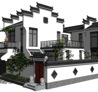 传统徽派建筑su模型下载_sketchup草图大师SKP模型