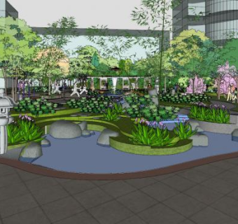 中式园林景观水景SU模型下载_sketchup草图大师SKP模型