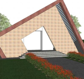 现代园林景观景墙门SU模型下载_sketchup草图大师SKP模型