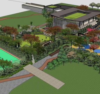 现代公共园林规划SU模型下载_sketchup草图大师SKP模型