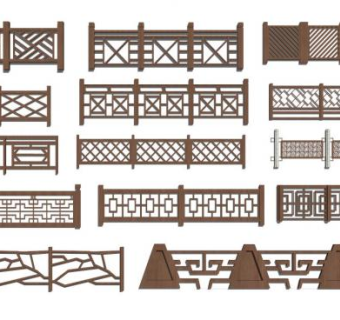 中式木围栏su模型下载_sketchup草图大师SKP模型