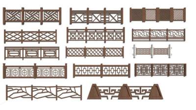 中式木围栏su模型下载_sketchup草图大师SKP模型