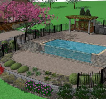 欧式庭院泳池绿植景SU模型下载_sketchup草图大师SKP模型