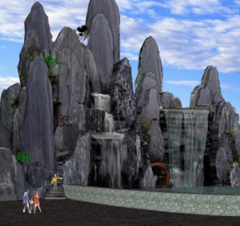 园林假山瀑布景观SU模型下载_sketchup草图大师SKP模型