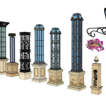 欧式景观灯柱su模型下载_sketchup草图大师SKP模型