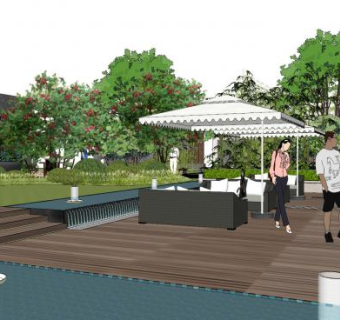 中式公园休闲场地SU模型下载_sketchup草图大师SKP模型