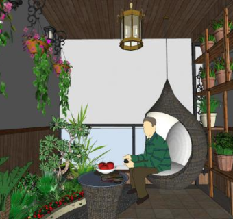 现代阳台花园景观SU模型下载_sketchup草图大师SKP模型