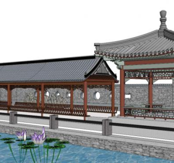 中式亭子廊架su模型下载_sketchup草图大师SKP模型