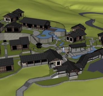 中式古镇规划设计SU模型下载_sketchup草图大师SKP模型