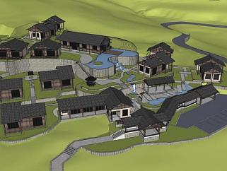 中式古镇规划设计SU模型下载_sketchup草图大师SKP模型